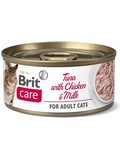 BRIT Care Cat konzerva Fillets Chicken&Milk  - tuk s kuetem a mlkem, 70g