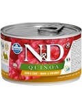 N&D DOG QUINOA Adult Quail & Coconut Mini  pro psy malch plemen s potravinovou intoleranc, s kepelkou a kokosem, 140g 