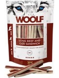 Pochoutka pro psy WOOLF soft beef and cod sandwich long (prouky z hovzho a tresky), 100g